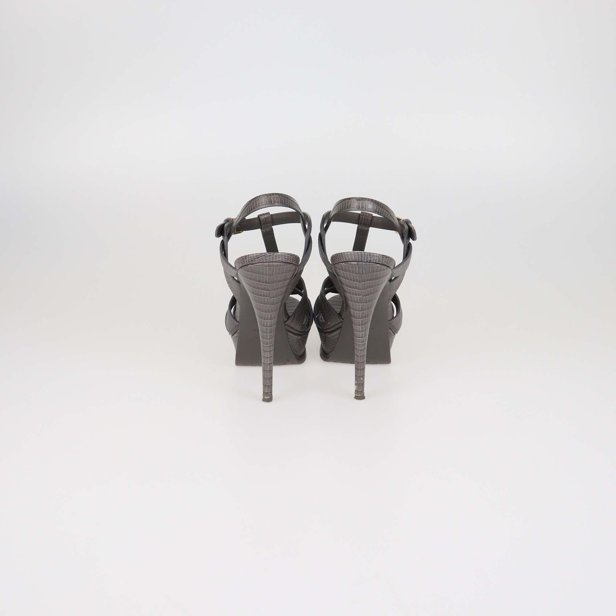 Saint Laurent Grey Lizard Embossed Leather Tribute Platform Sandals
