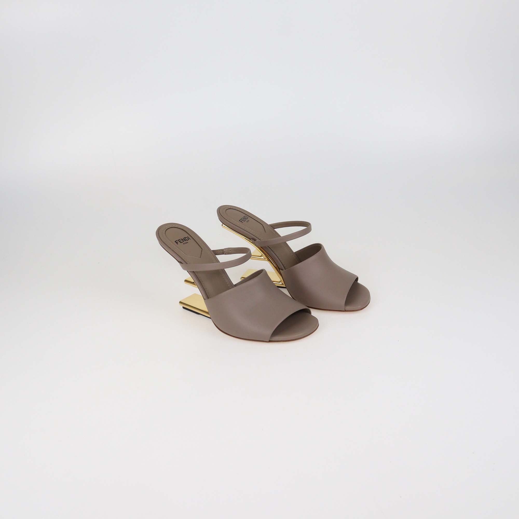 Fendi Dark Beige Leather Fendi First Slide Sandals