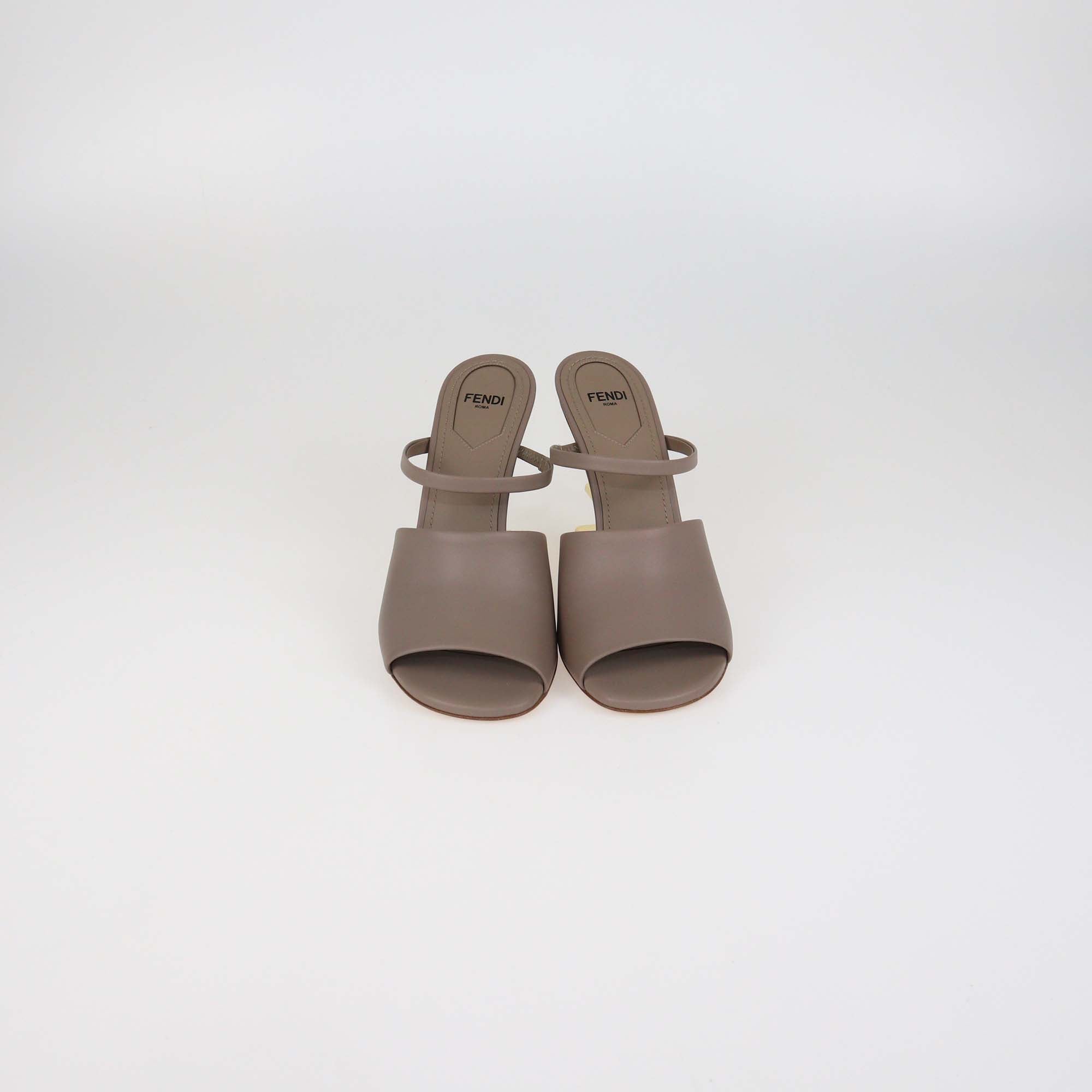 Fendi Dark Beige Leather Fendi First Slide Sandals