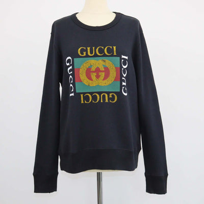 Gucci Black Cotton Logo Printed Distressed Sweatshirt