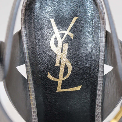 Saint Laurent Grey Lizard Embossed Leather Tribute Platform Sandals
