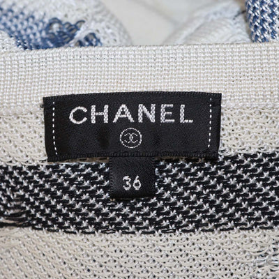 Chanel White/Blue Blend Viscose Striped Crochet Effect Sweater and Mini Skirt Set