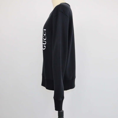 Gucci Black Cotton Logo Printed Distressed Sweatshirt