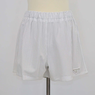 Prada White Perforated Leather High Waist Drawstring Short
