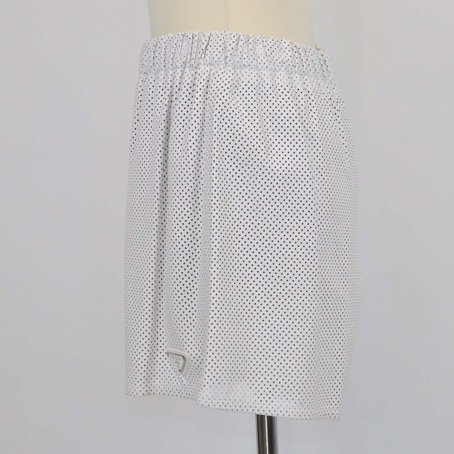 Prada White Perforated Leather High Waist Drawstring Short