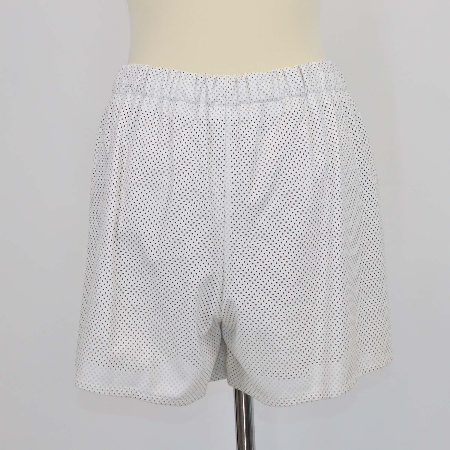 Prada White Perforated Leather High Waist Drawstring Short