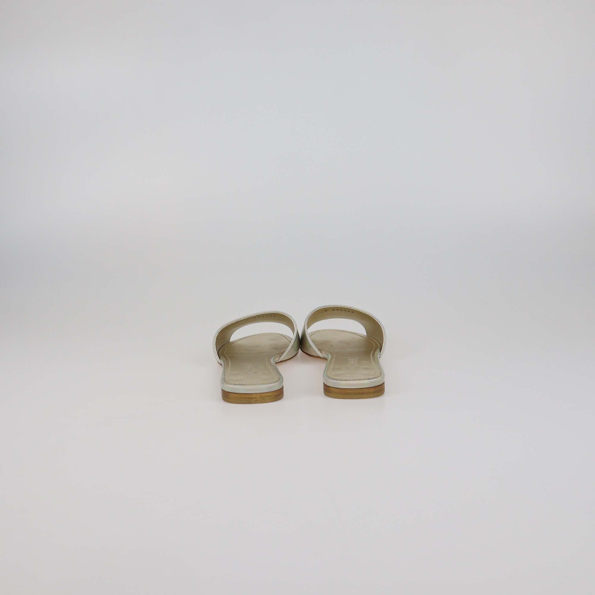 Chanel Metallic Leather Faux Pearl CC Flat Slides