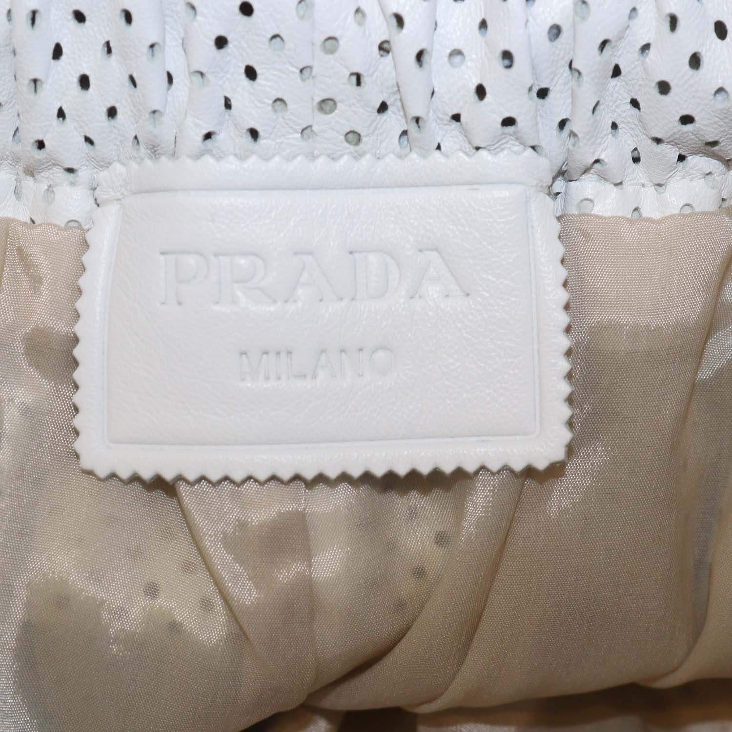 Prada White Perforated Leather High Waist Drawstring Short
