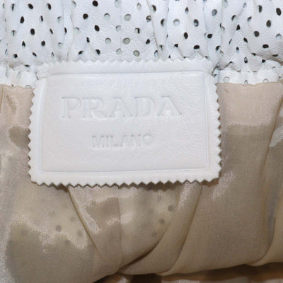 Prada White Perforated Leather High Waist Drawstring Short