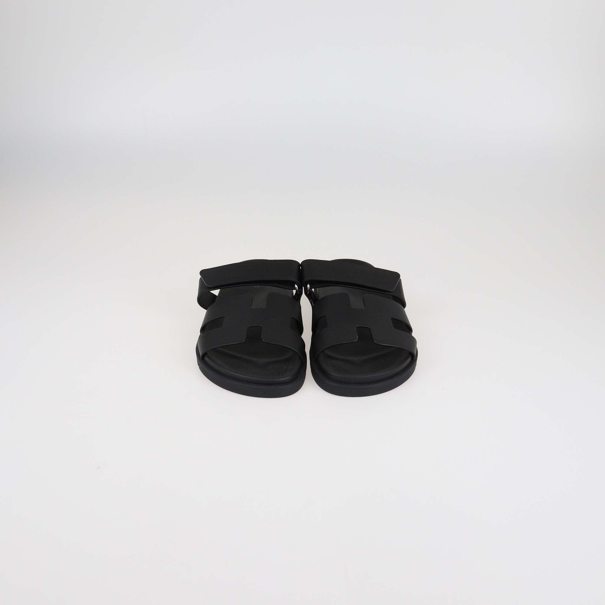 Hermès Black Leather Chypre Flat Sandals Womens Hermes 