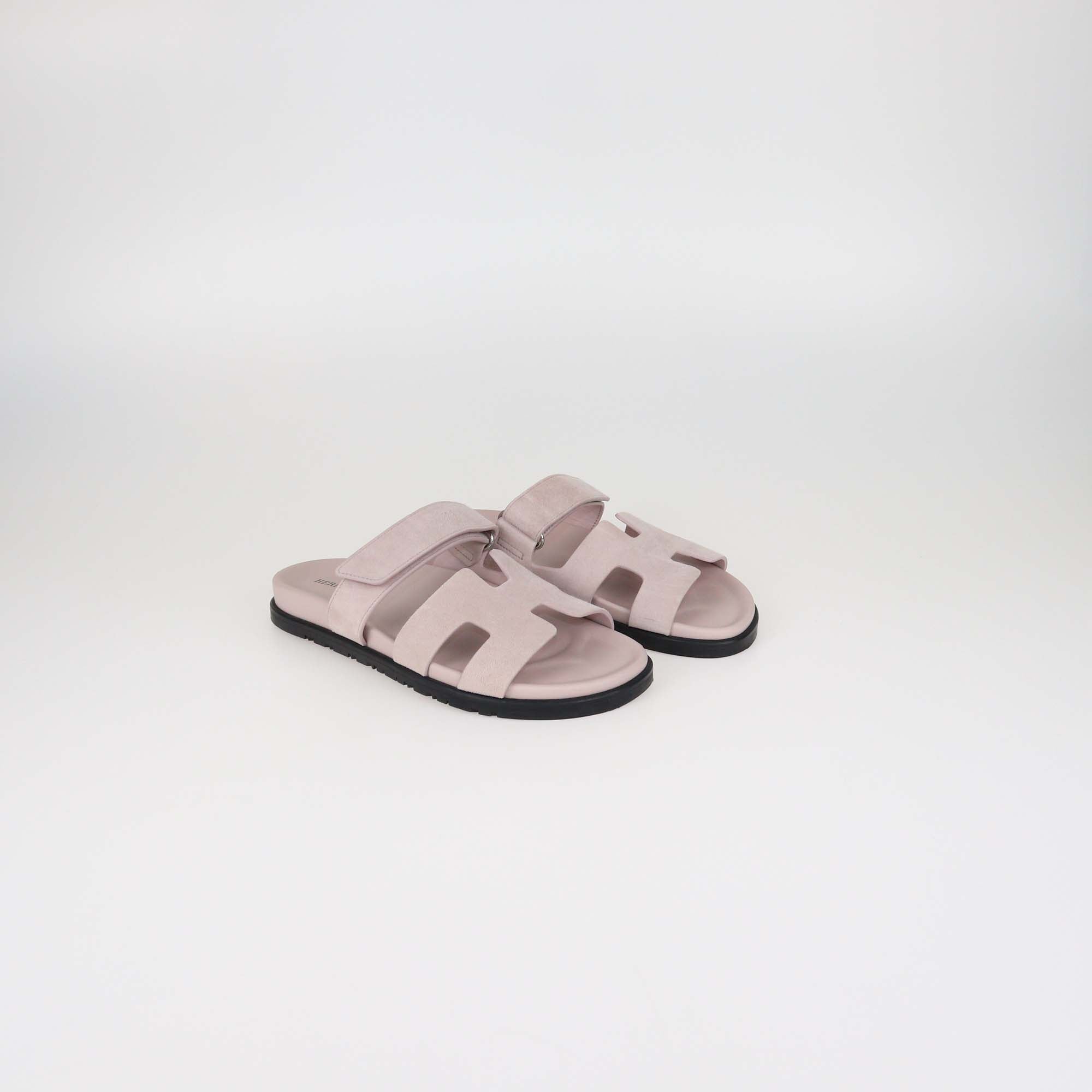 Hermes Pink Suede Chypre Slide Sandals