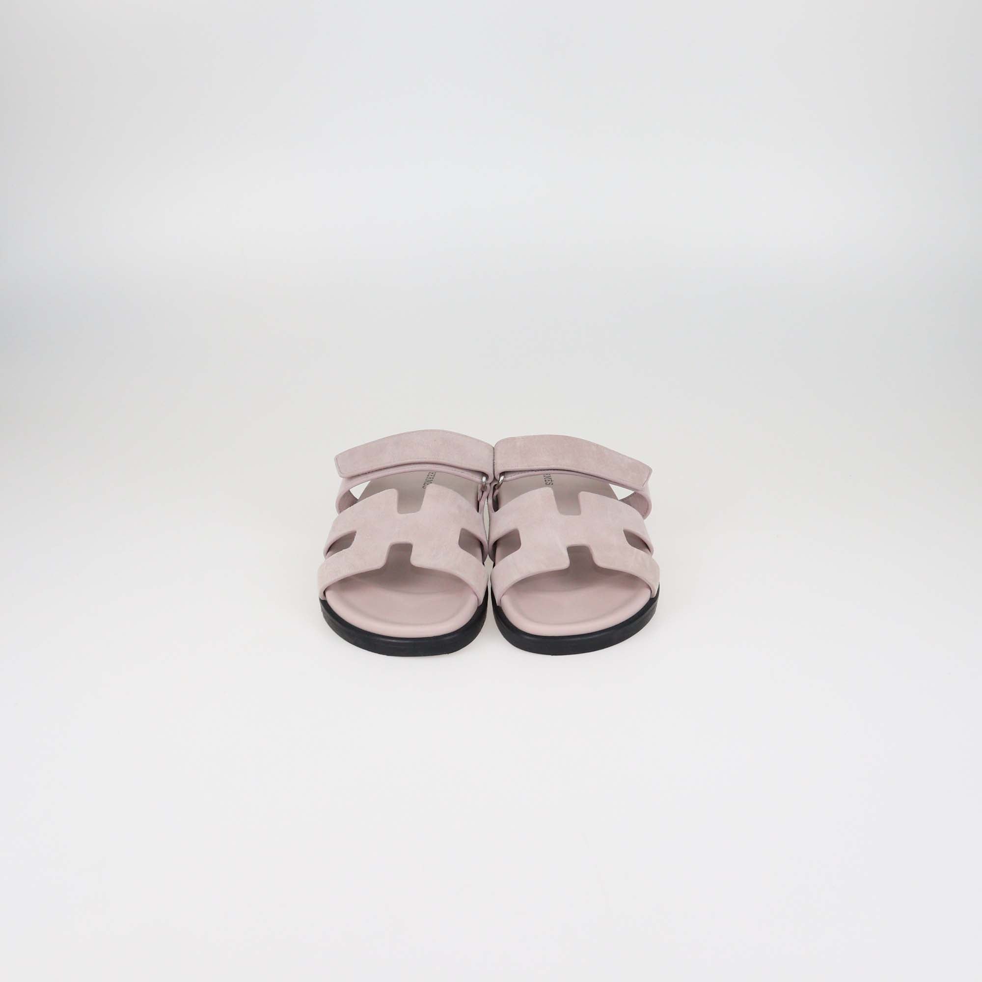Hermes Pink Suede Chypre Slide Sandals
