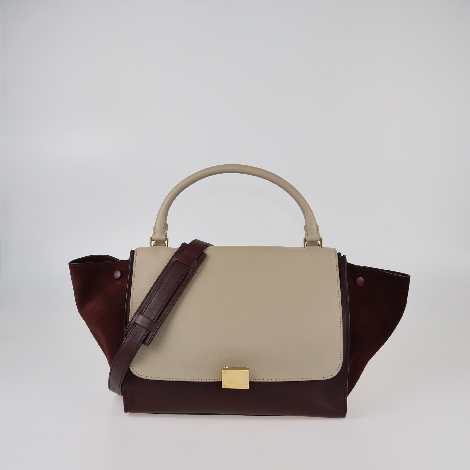 Celine Burgundy/Beige Medium Trapeze Top Handle Bag Womens Celine 