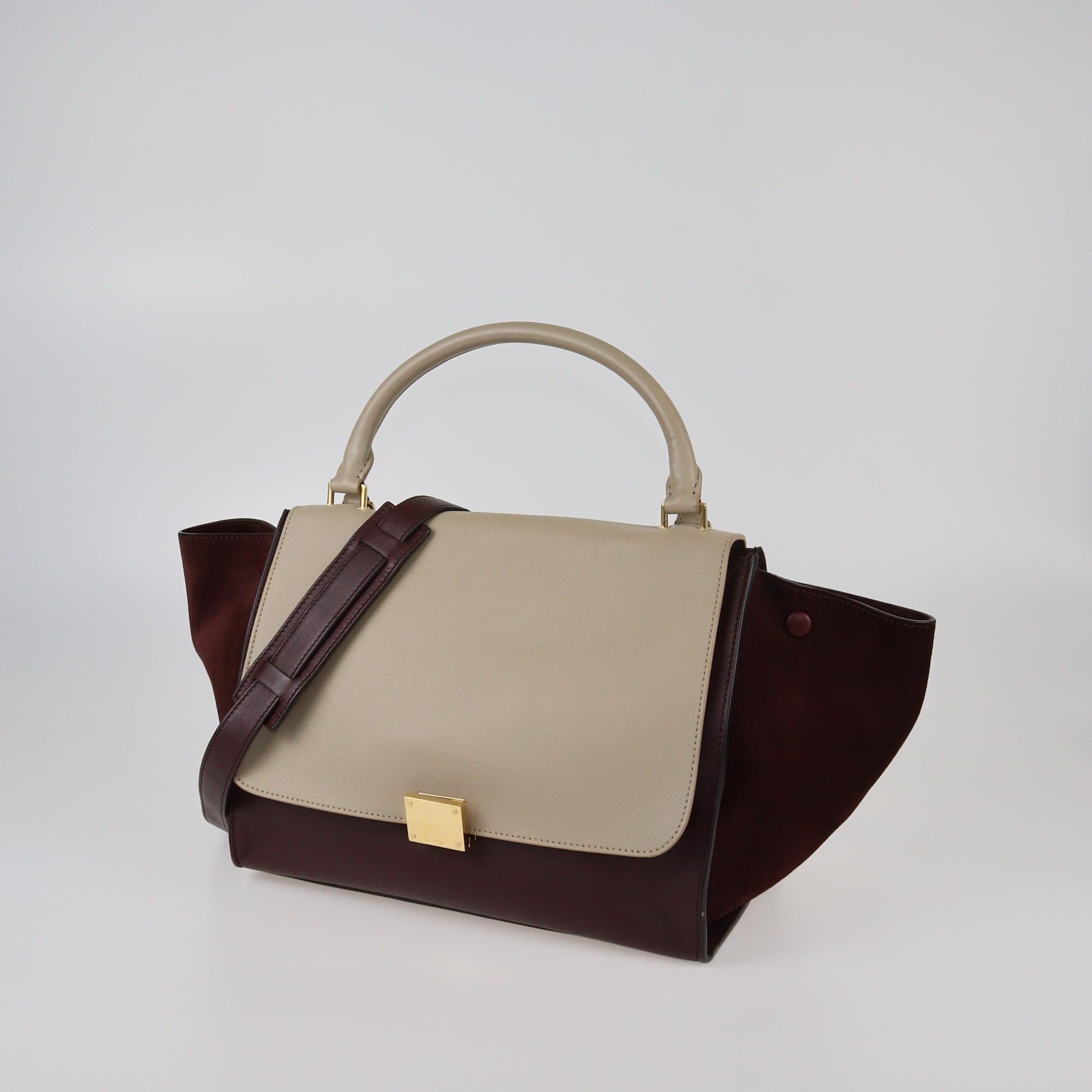 Celine Burgundy/Beige Medium Trapeze Top Handle Bag Womens Celine 