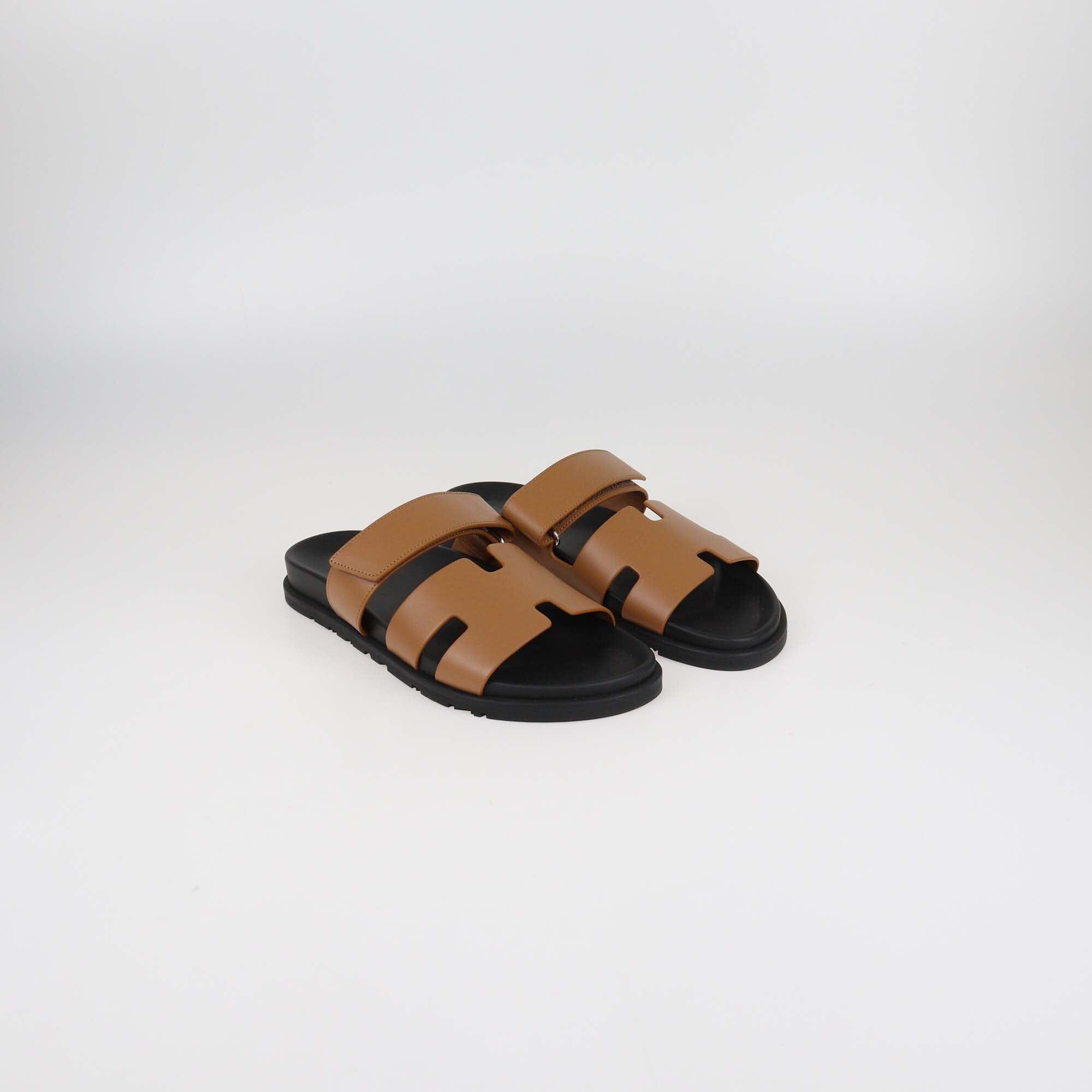 Hermès Brown Leather Chypre Flat Sandals Mens Hermes 
