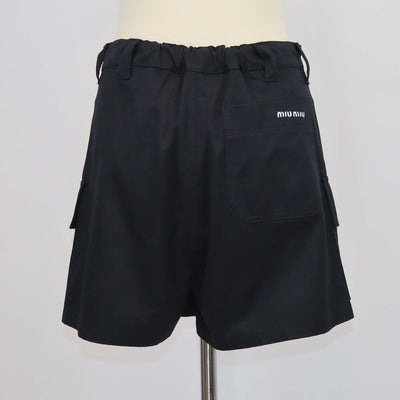 Miu Miu Black Cotton Belted Cargo Short