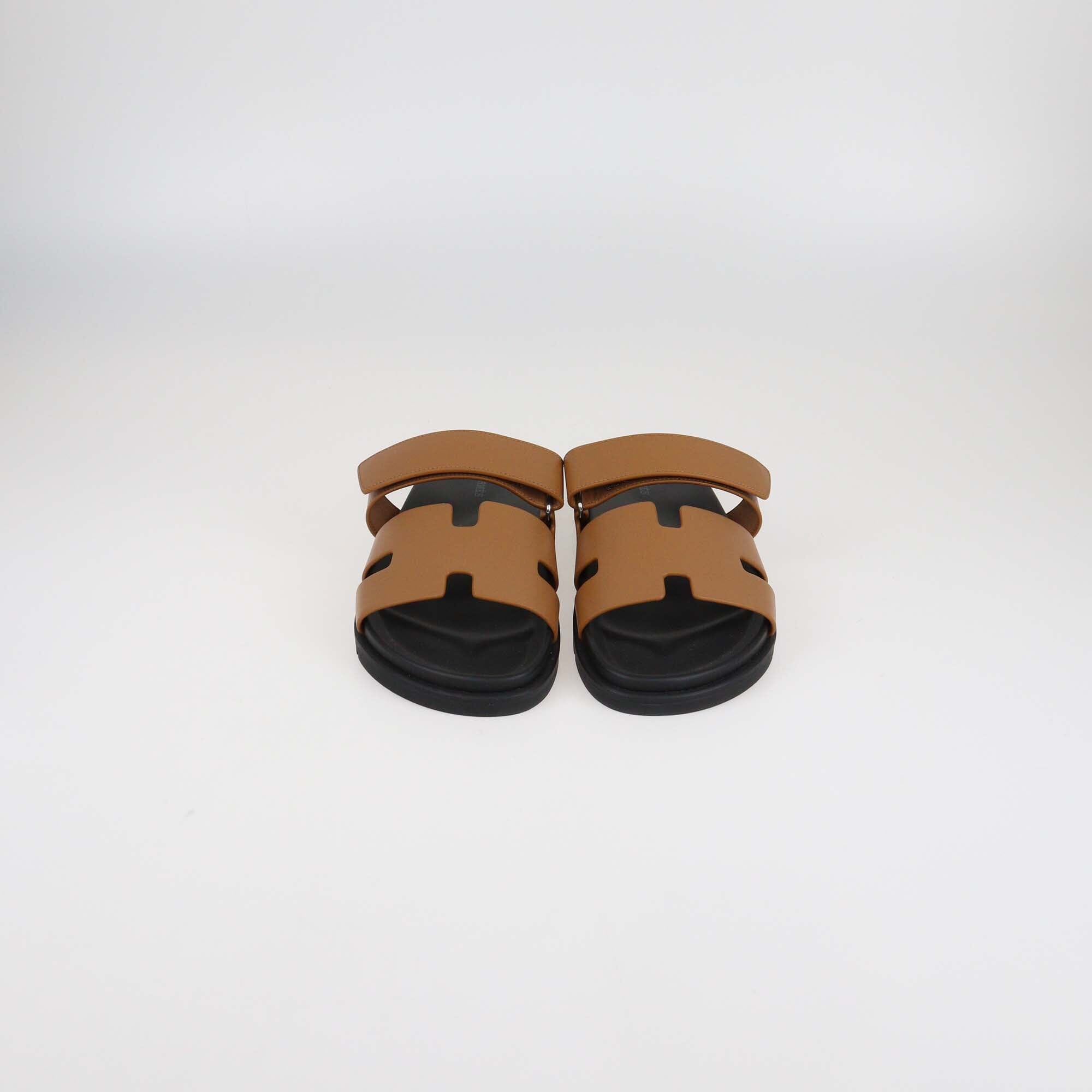 Hermès Brown Leather Chypre Flat Sandals Mens Hermes 