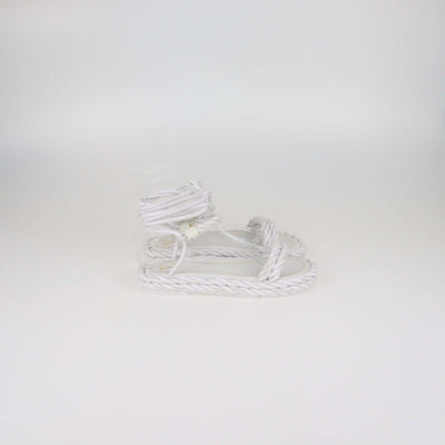 Valentino White Woven Leather The Rope Flat Sandals