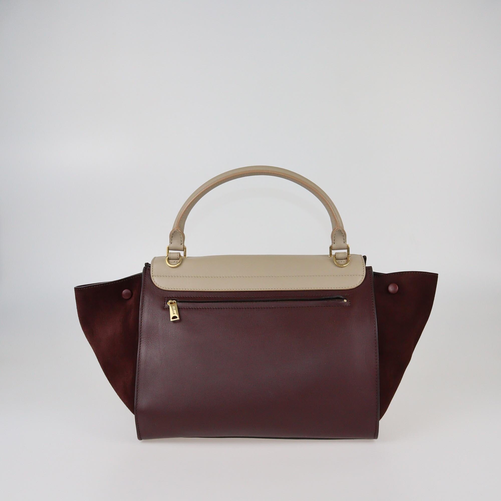 Celine Burgundy/Beige Medium Trapeze Top Handle Bag Womens Celine 
