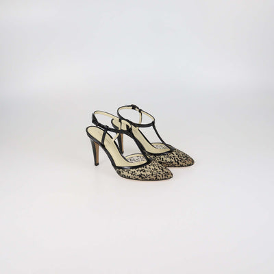 Bottega Veneta Black Patent Leather & Lace Ankle Strap Pumps
