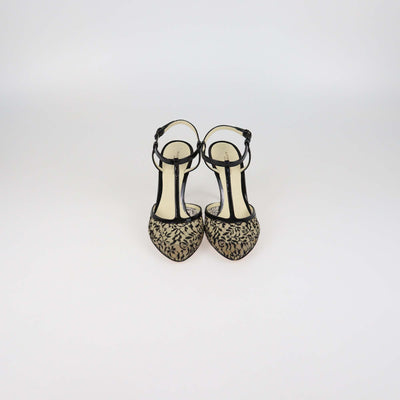 Bottega Veneta Black Patent Leather & Lace Ankle Strap Pumps