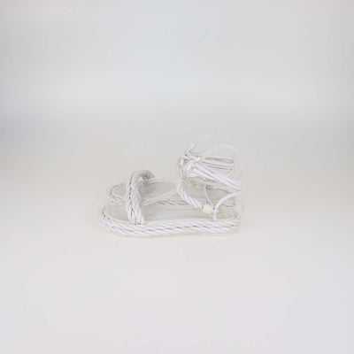 Valentino White Woven Leather The Rope Flat Sandals
