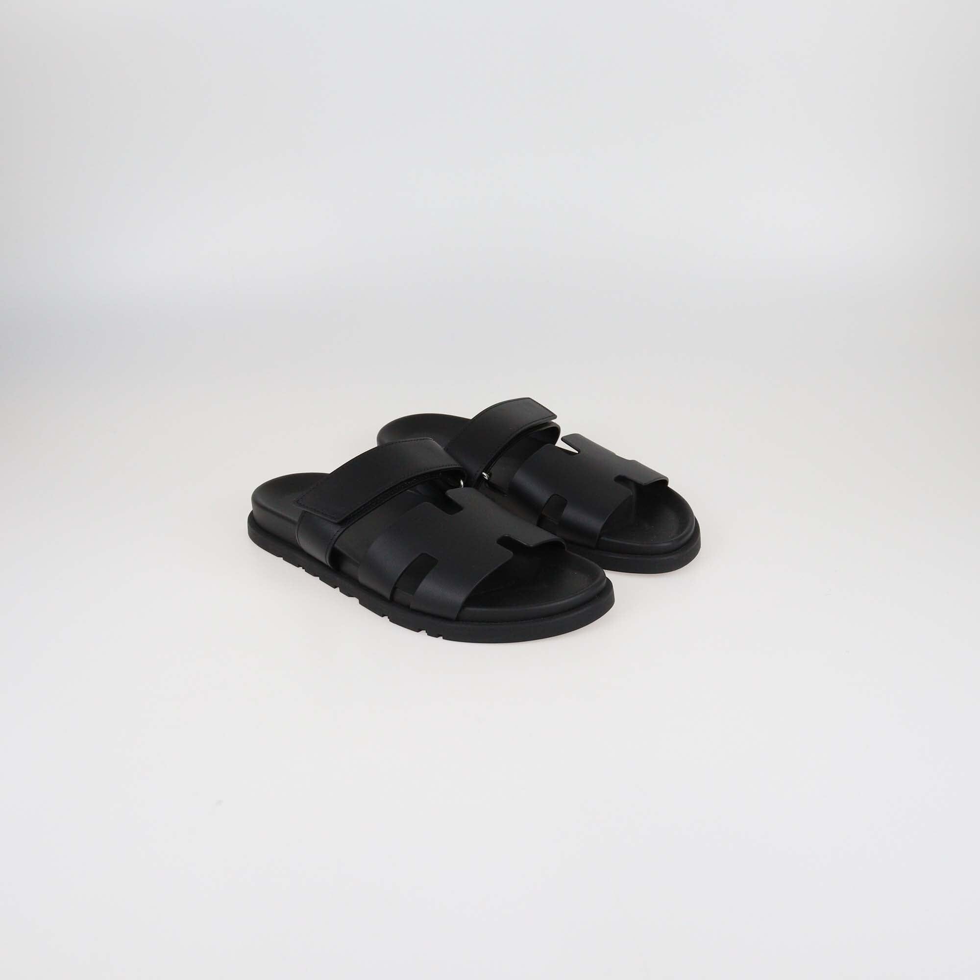 Hermès Black Leather Chypre Flat Sandals Mens Hermes 