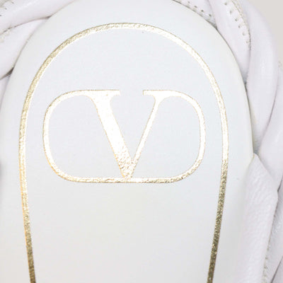 Valentino White Woven Leather The Rope Flat Sandals