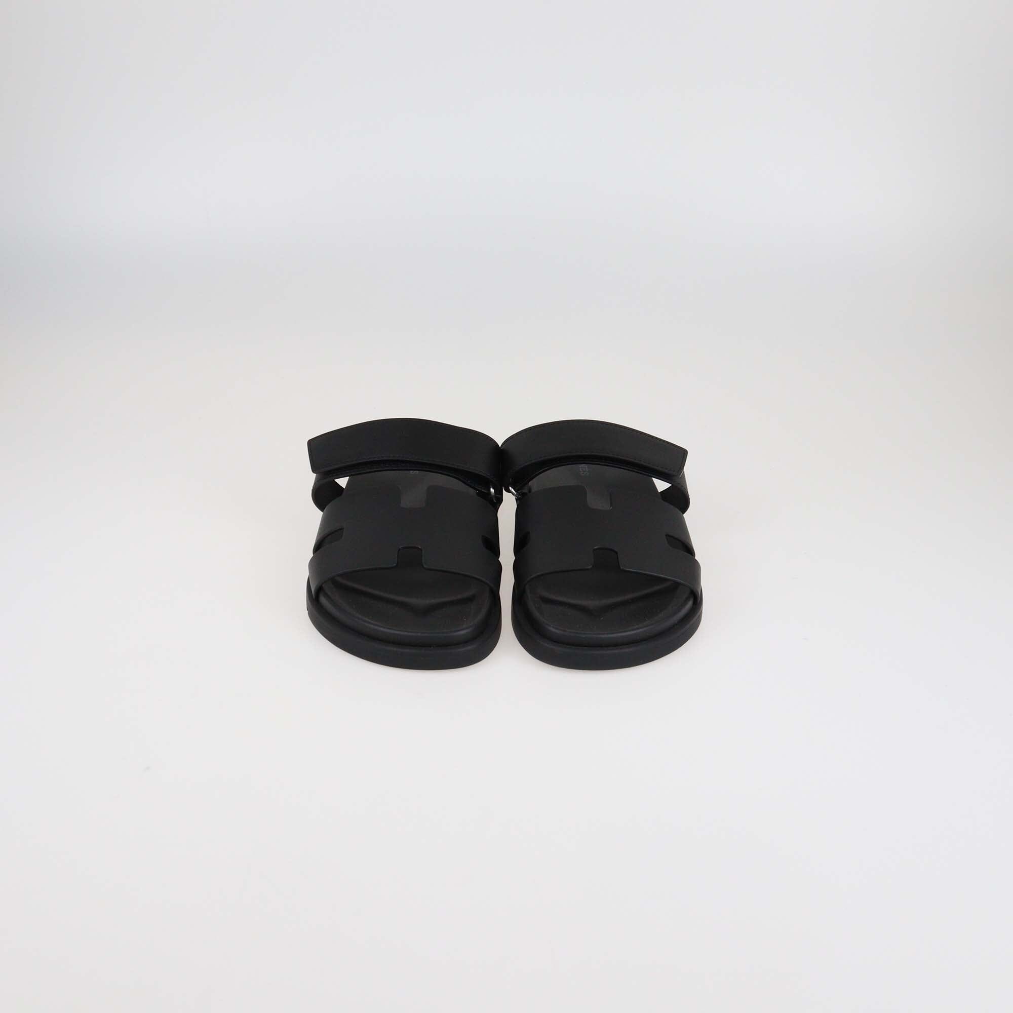 Hermès Black Leather Chypre Flat Sandals Mens Hermes 