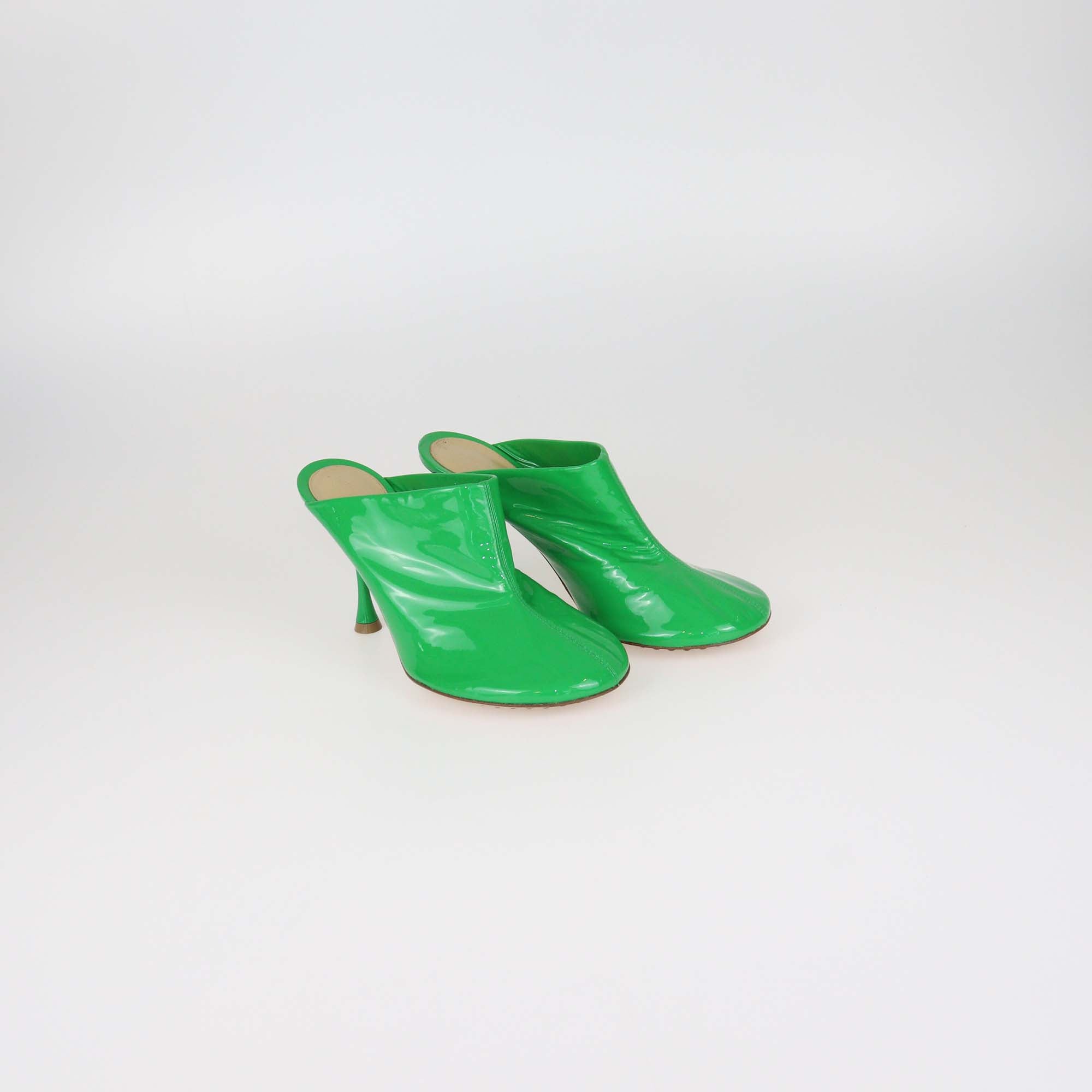 Bottega Veneta Green Patent Leather Dot Sock Mules