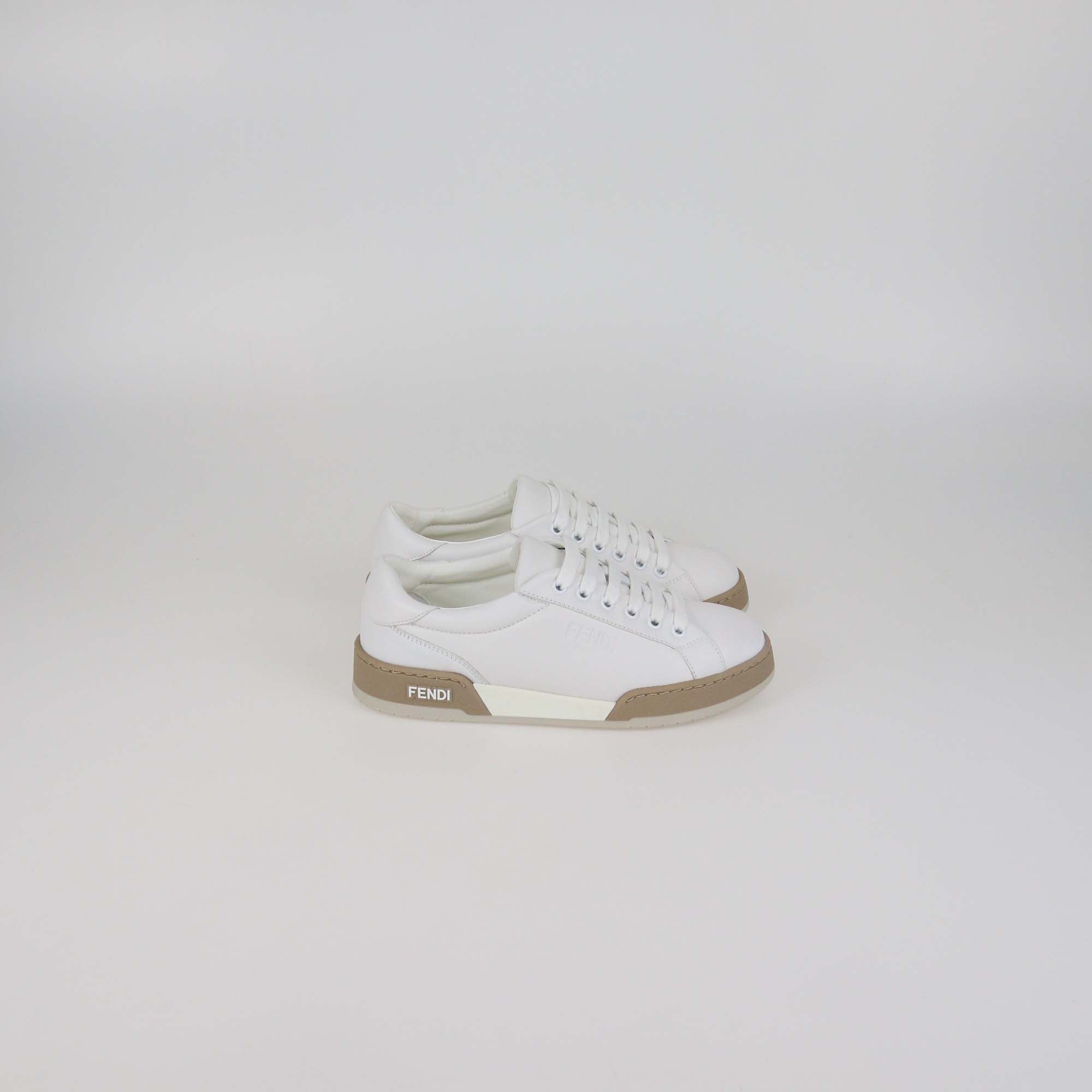 Fendi White Leather Lace Up Low Top Sneakers