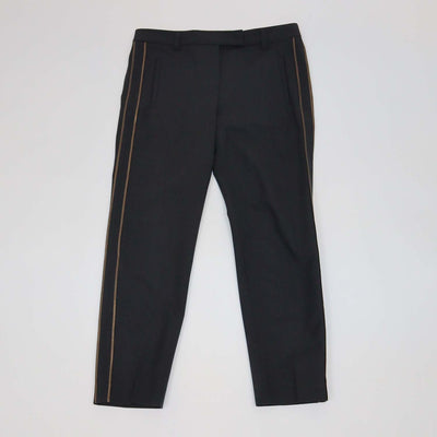 Brunello Cucinelli Grey Wool Blend Gold Stripe Straight Leg Pants
