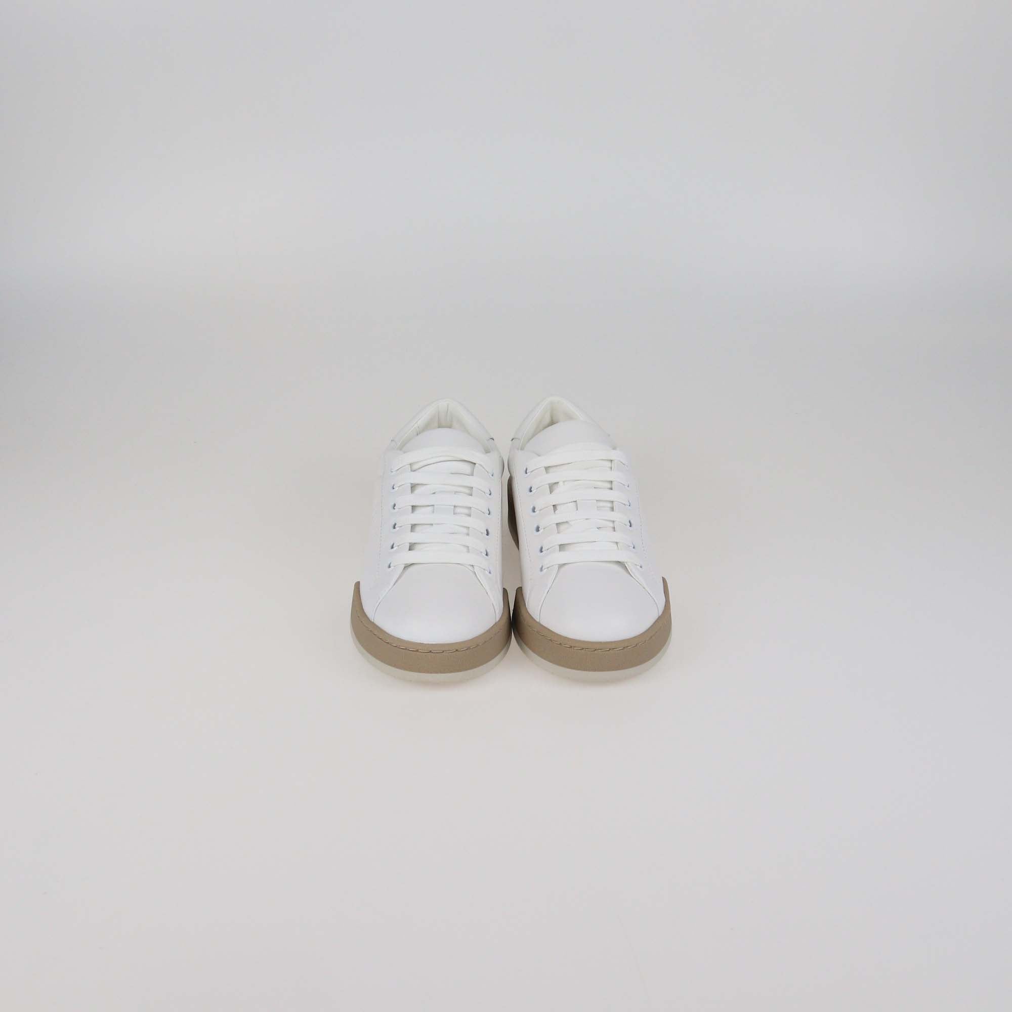 Fendi White Leather Lace Up Low Top Sneakers