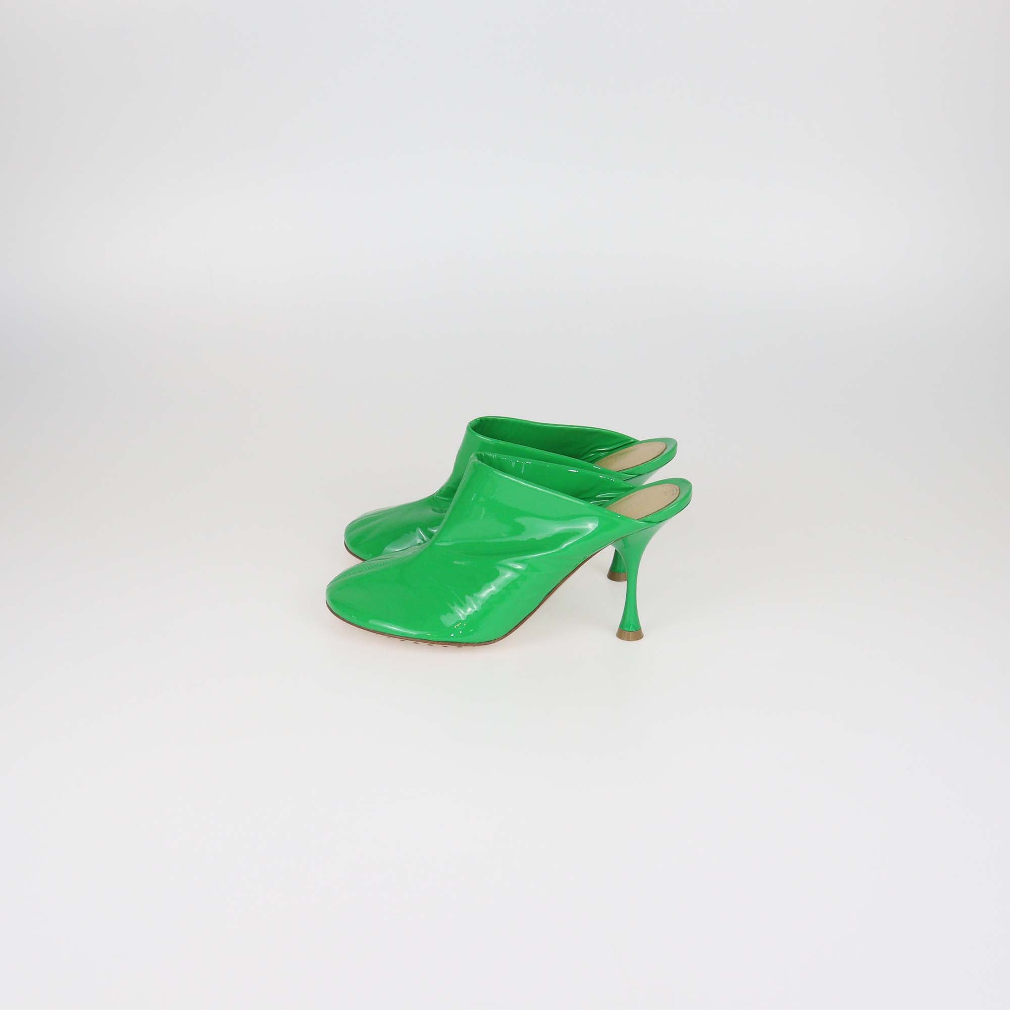 Bottega Veneta Green Patent Leather Dot Sock Mules