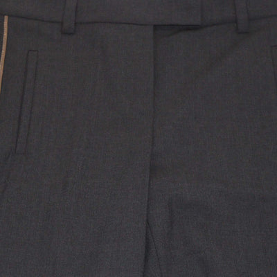 Brunello Cucinelli Grey Wool Blend Gold Stripe Straight Leg Pants
