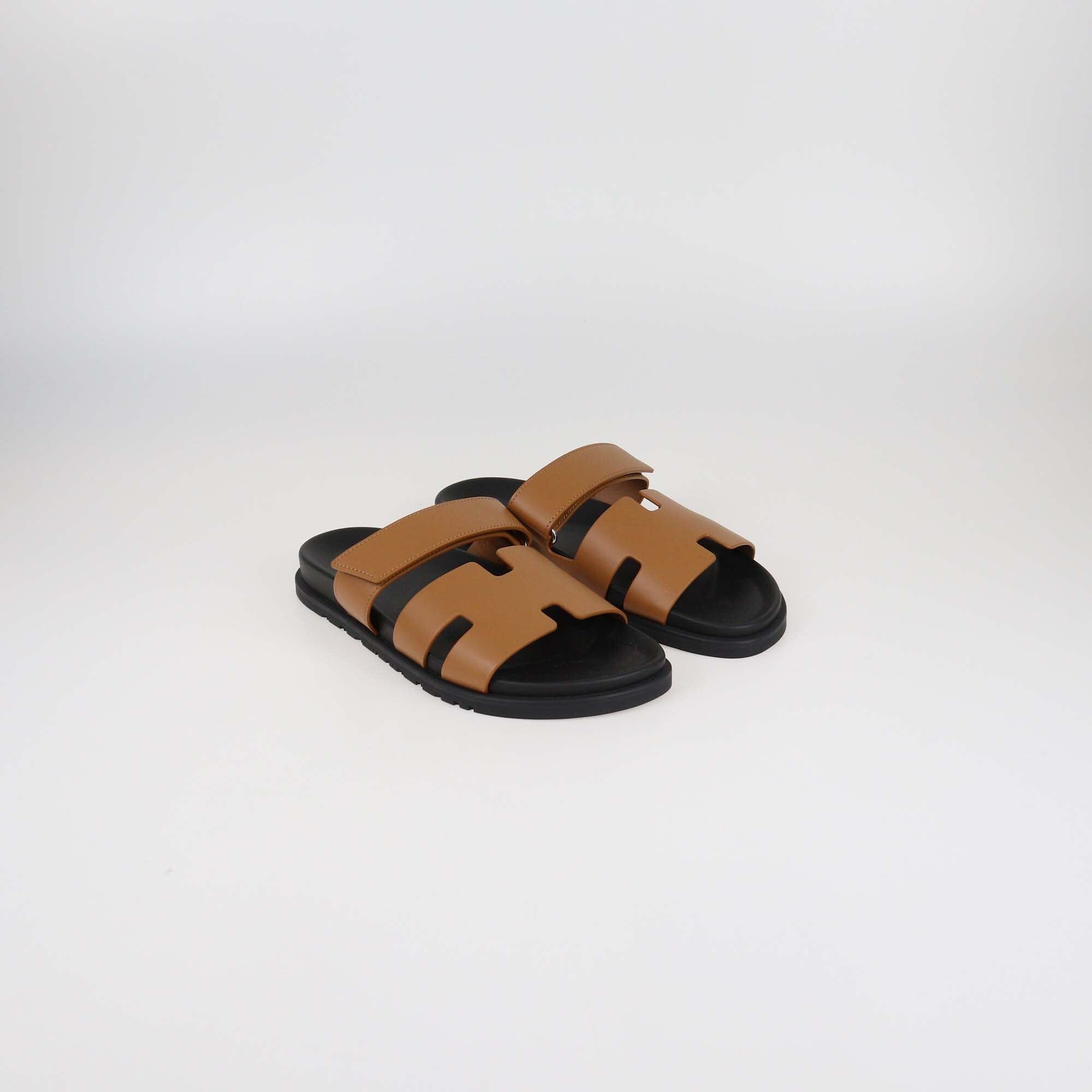 Hermès Brown Leather Chypre Flat Sandals Mens Hermes 