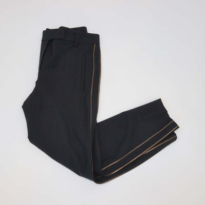 Brunello Cucinelli Grey Wool Blend Gold Stripe Straight Leg Pants