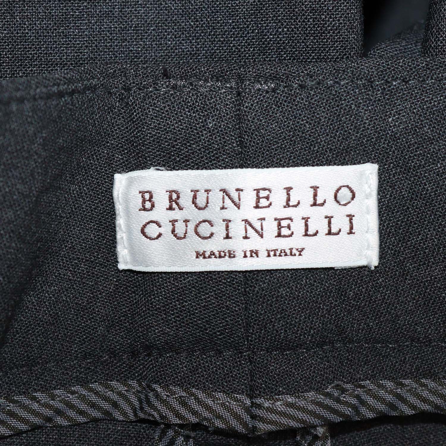 Brunello Cucinelli Grey Wool Blend Gold Stripe Straight Leg Pants