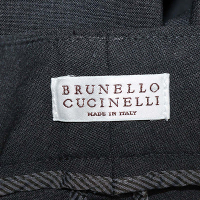 Brunello Cucinelli Grey Wool Blend Gold Stripe Straight Leg Pants