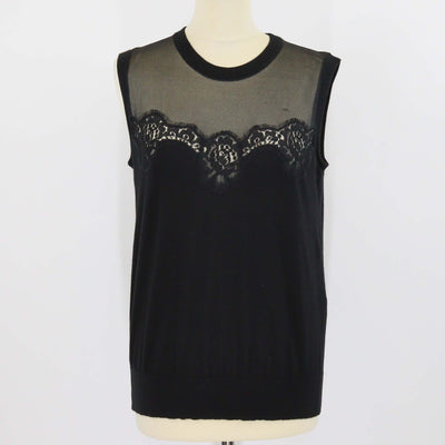 Dolce & Gabbana Black Cashmere Blended Knit Lace Trim Sleeveless Top Womens Dolce & Gabbana 