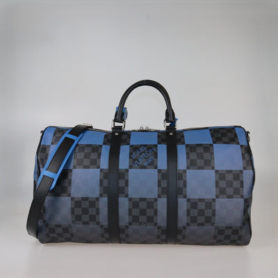 Louis Vuitton Damier Graphite/Blue Canvas Keepall 50 Bandouliere Bag Mens Louis Vuitton 