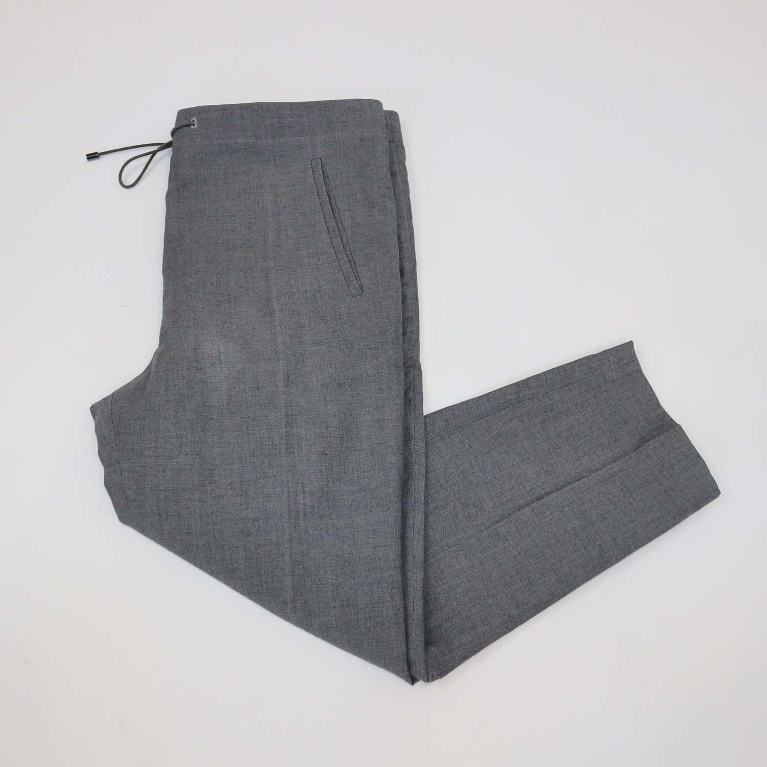 Brunello Cucinelli Grey Linen Blend Drawstring Straight Leg Pants
