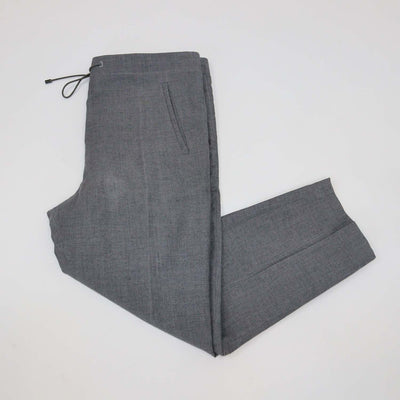 Brunello Cucinelli Grey Linen Blend Drawstring Straight Leg Pants