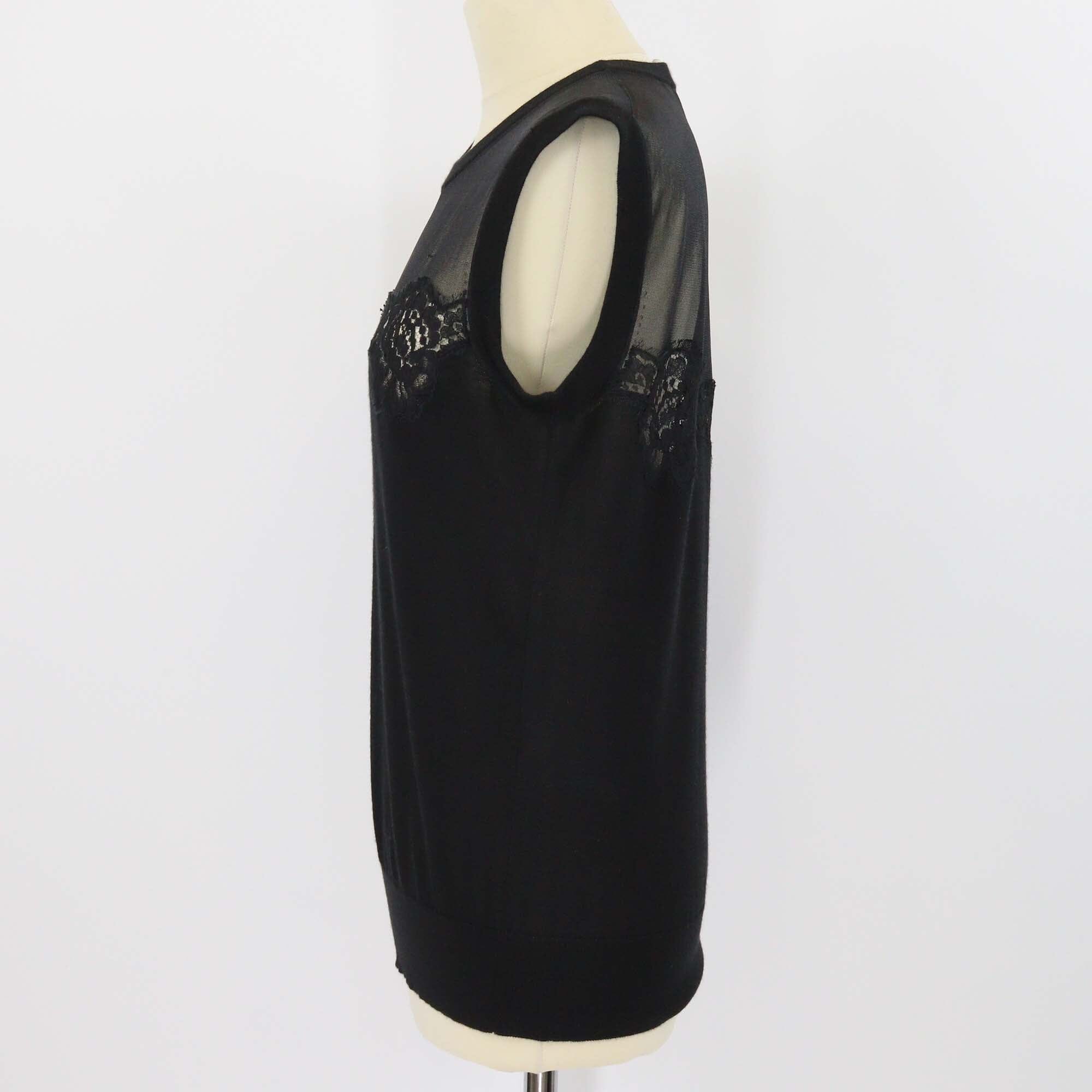 Dolce & Gabbana Black Cashmere Blended Knit Lace Trim Sleeveless Top Womens Dolce & Gabbana 