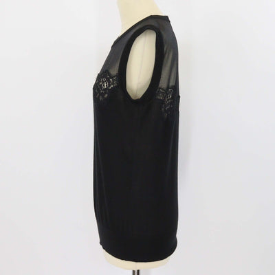 Dolce & Gabbana Black Cashmere Blended Knit Lace Trim Sleeveless Top Womens Dolce & Gabbana 
