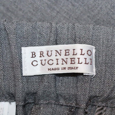 Brunello Cucinelli Grey Linen Blend Drawstring Straight Leg Pants