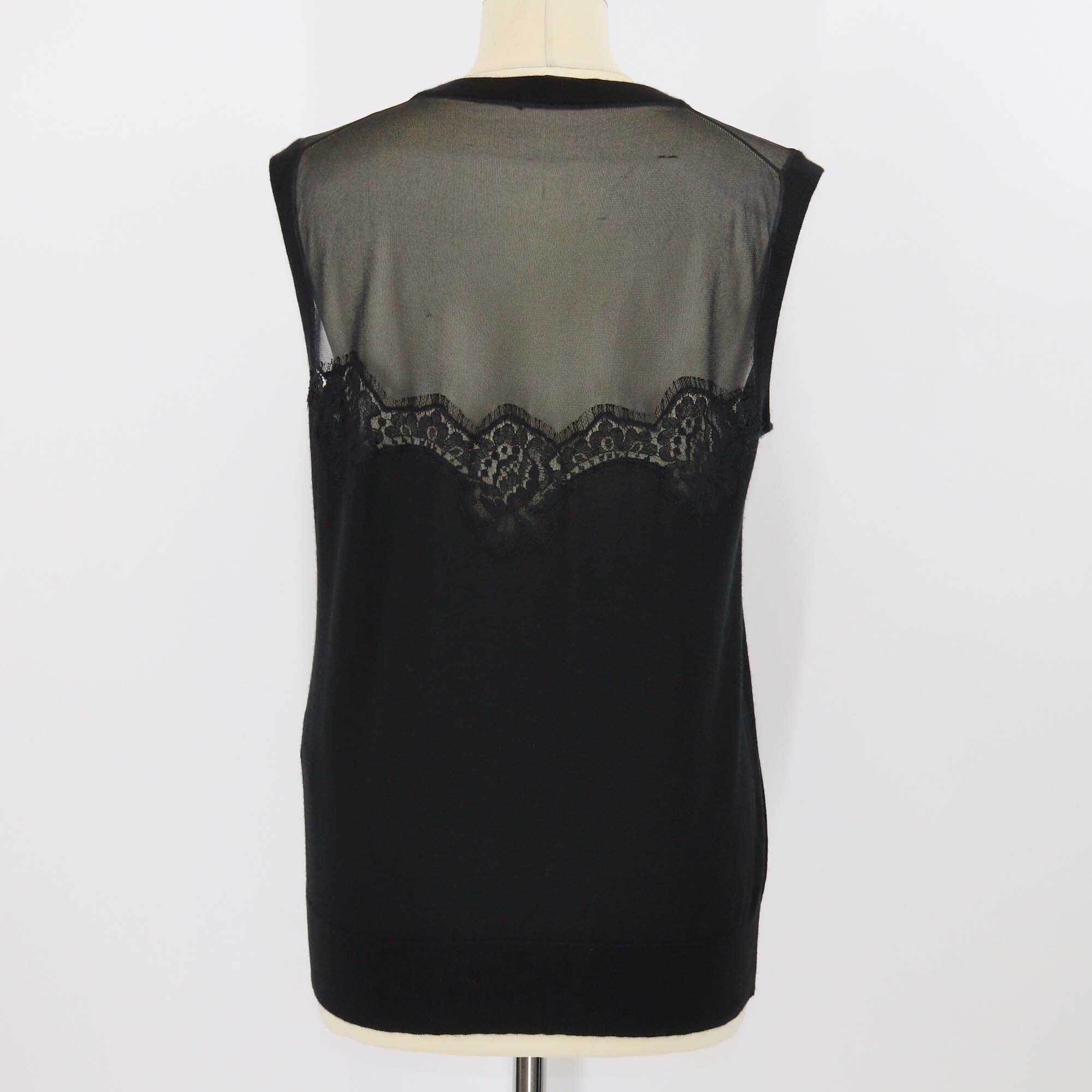 Dolce & Gabbana Black Cashmere Blended Knit Lace Trim Sleeveless Top Womens Dolce & Gabbana 