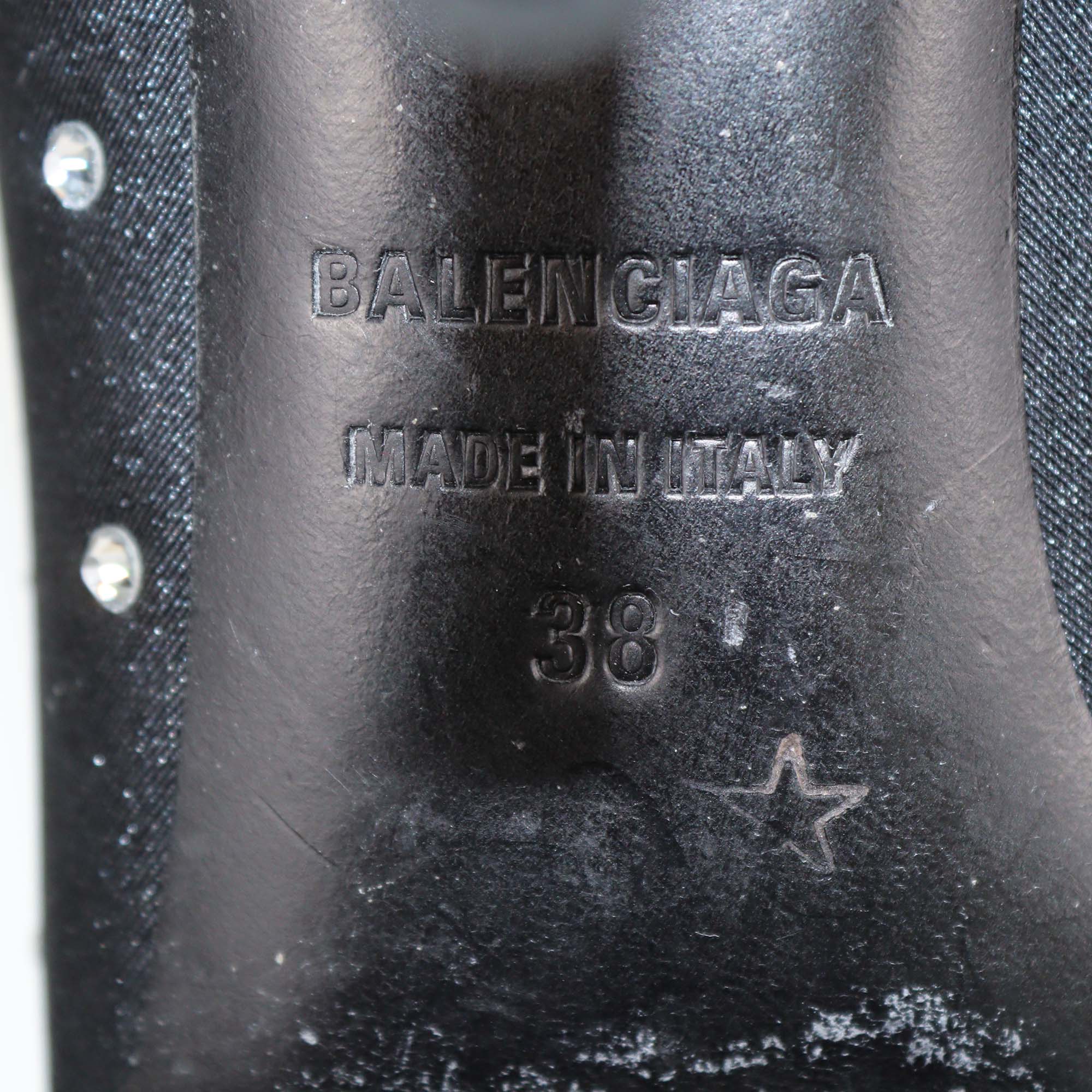Balenciaga Black Fabric Crystal Embellished Pointed Toe Mid Calf Booties