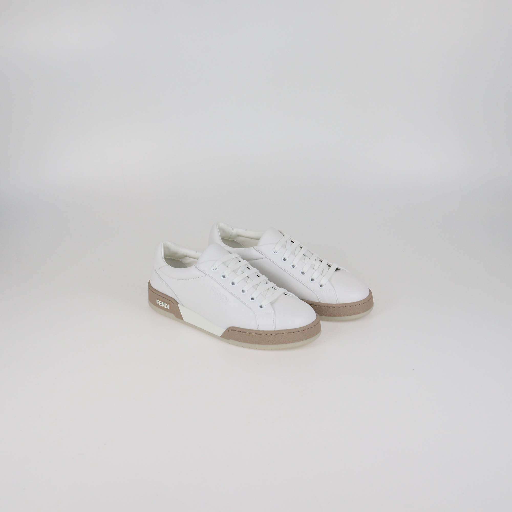 Fendi White Leather Lace Up Low Top Sneakers