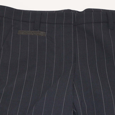 Brunello Cucinelli Navy Wool Blend Striped Straight Leg Pants
